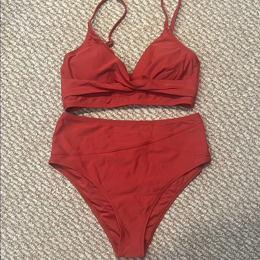Cupshe Rust Red High-Waist Bikini Set